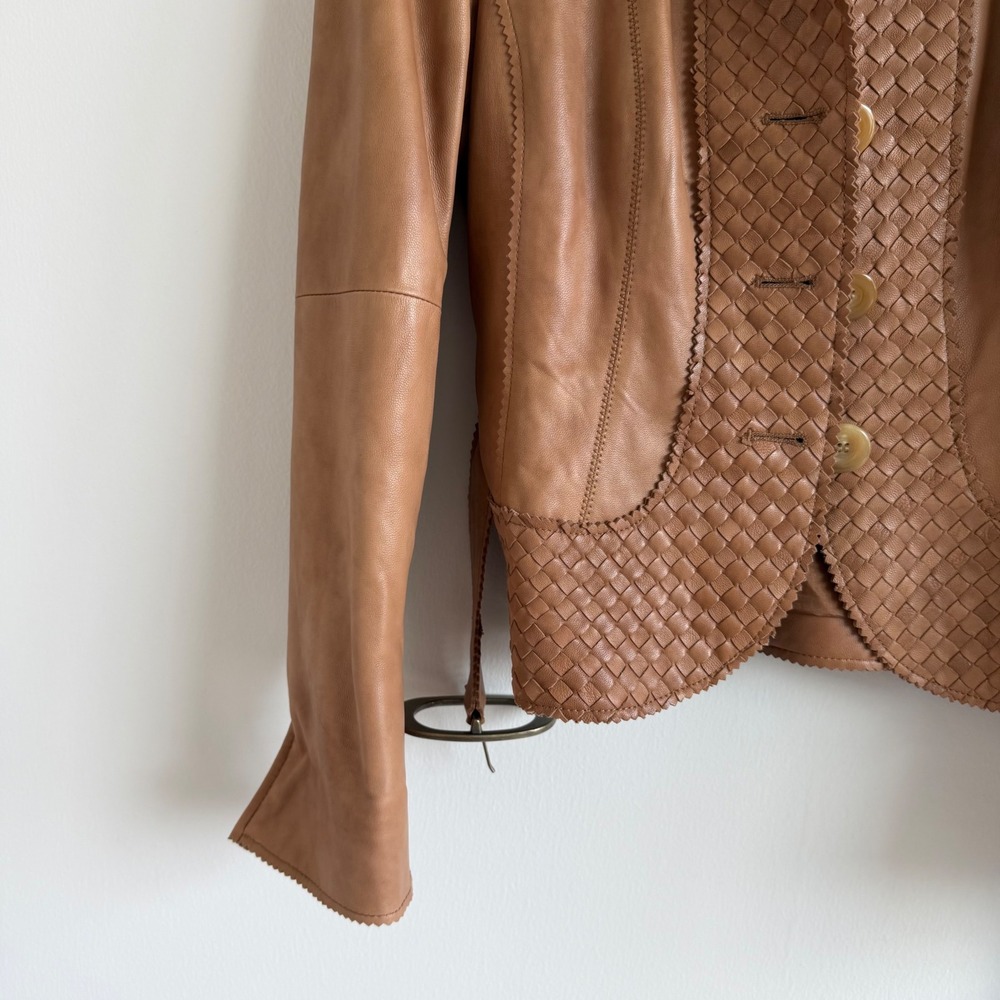 Vintage Y2K Worth Genuine Leather‎ Woven Belted Blazer Jacket - Picture 7 of 10